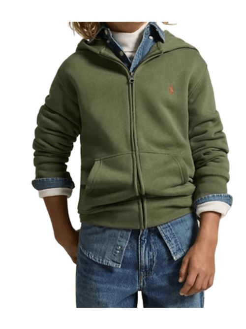 Felpa da bambino in misto cotone con zip, cappuccio, colore verde oliva menta, POLO RALPH LAUREN | 323799360053